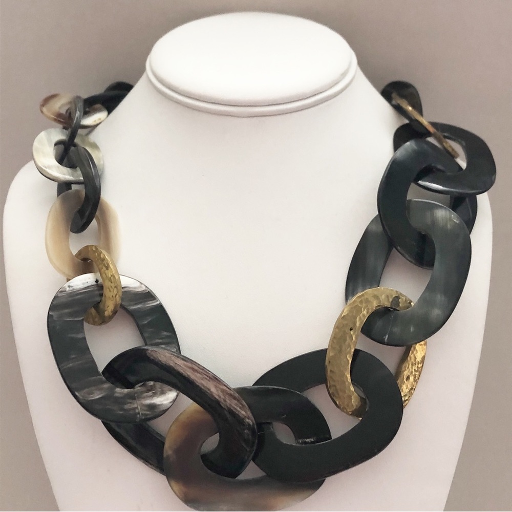 Ashley Pittman AP Kenya Horn and Brass Link Statement Necklace